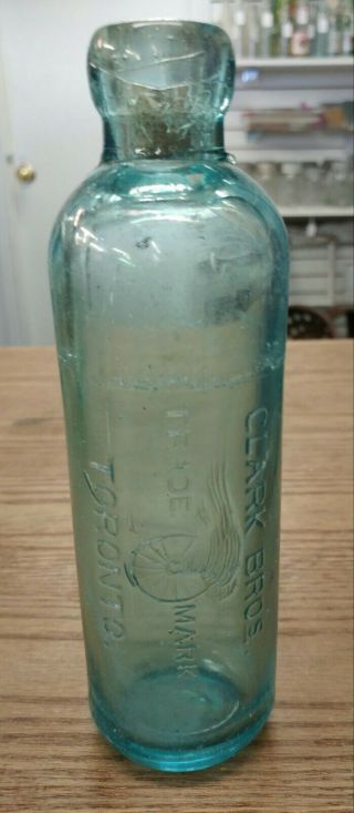 Antique Clark Bros.  Toronto Ont.  8 Inch Blob Top Hutchinson Soda Bottle