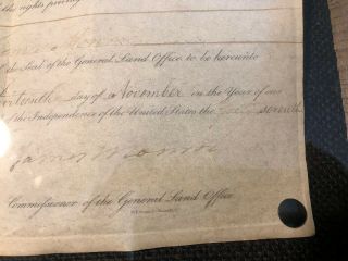 Founding Father James Monroe President signed Land Grant for Phillip Hodges 1820 2