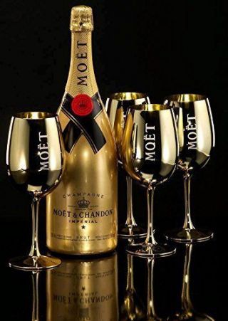 Moet Chandon Imperial Brut Gold Champagne Glass Goblet Flute x 2 4