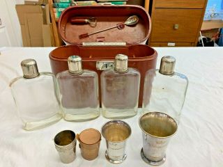 Rumpp Leather Decanter/liquor Travel Case Set Sal M/s Kungsholm Cups Vintage