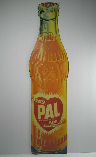 Vintage Pal Ade Orange Soda Heart Bottle Advertisement Cola Sign Heavy Paper Vtg