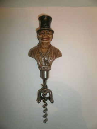 Vintage Composite Figural Gentleman In Top Hat Corkscrew