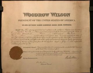 Woodrow Wilson Signed Postmaster Appointment Strawn,  Tx Palo Pinto Texas 1917
