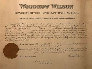 WOODROW WILSON SIGNED POSTMASTER APPOINTMENT Strawn,  TX Palo Pinto TEXAS 1917 2