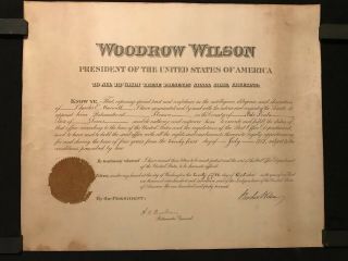 WOODROW WILSON SIGNED POSTMASTER APPOINTMENT Strawn,  TX Palo Pinto TEXAS 1917 6