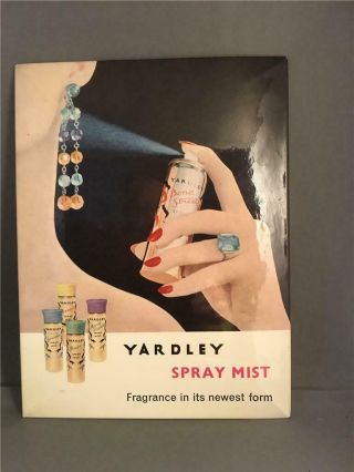 Vintage Yardley Spray Fragrance Perfume Scent Metal Advertising Showcard 1950s