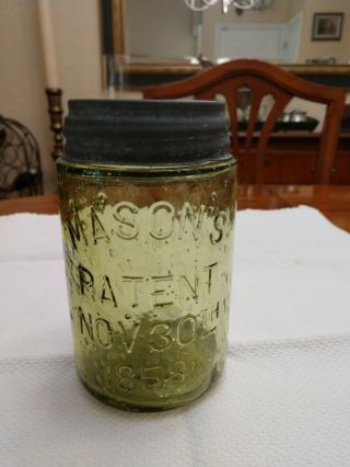Yellow Green Mason Jar 1858 Pint Loaded With Bubbles Gorgeous Conditio