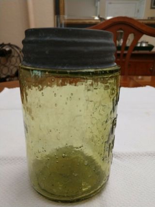 Yellow Green Mason Jar 1858 Pint loaded with bubbles Gorgeous conditio 6