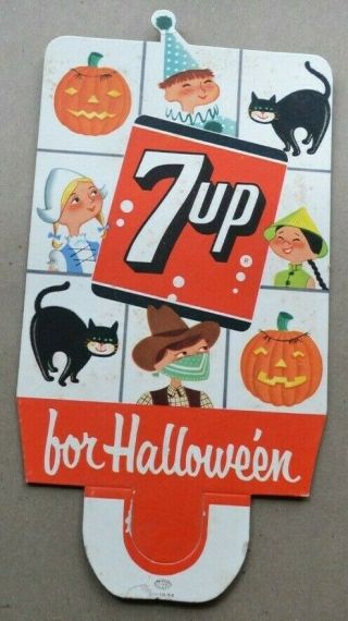 Vintage 1954 7 - Up Cardboard Bottle Topper Advertising Sign - Halloween - Nos