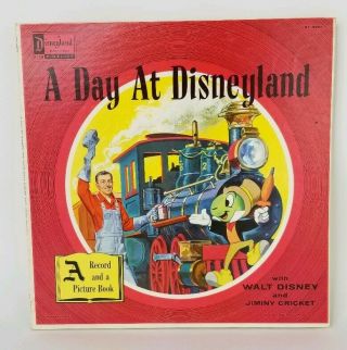Disney A Day At Disneyland Lp Walt Jiminy Cricket Vinyl Album Record 1957 Book