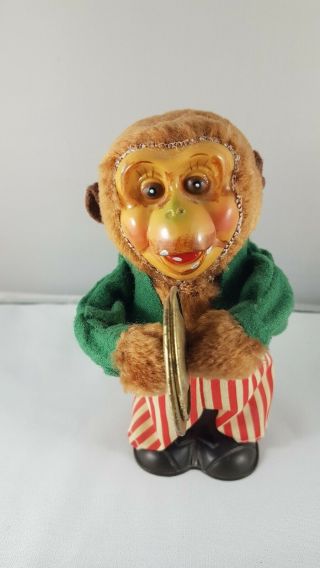 Antique Mechanical Wind Up Monkey Toy Great,  Play Instrument And Walks
