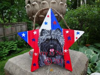 Cairn Terrier All American Hand Painted Wooden Star Patriot Toto