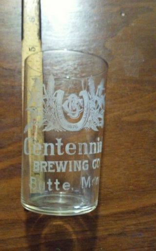 Pre Prohibition Acid Etched Beer Glass Centennial Brewery Butte,  Mt