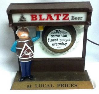 Blatz Beer Sign 1958 Metal Statue Tavern Keeper Barrel Guy Lighted Marquee Light