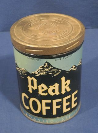 Vintage Antique Peak Coffee Tin One Pound Top Wow