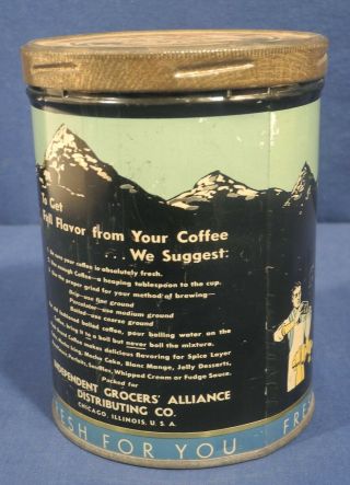Vintage Antique Peak Coffee Tin One Pound Top Wow 5