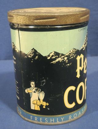 Vintage Antique Peak Coffee Tin One Pound Top Wow 6