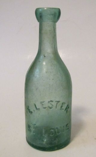 Old Antique E.  Lester St.  Louis Soda Bottle C.  1850 Teal Aqua 7 - 1/4 "