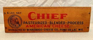 Vintage.  ”chief” Cheese Box.  5 Lb Size.  11 1/2” X 4”.  Graphics.  No Cover