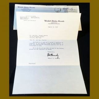 1967 Robert F.  Kennedy Signed Autographed Letter U.  S.  Senate W/ Franked Envelope