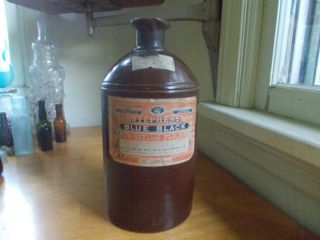 STEPHENS INK EMB WITH LABELS STONEWARE 1/2 GALLON JUG WITH HANDLE WW1 LABEL 7