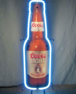 Coors Light Bottle Neon Sign - Blue Oustide & White In Back - 27 " X 9 "