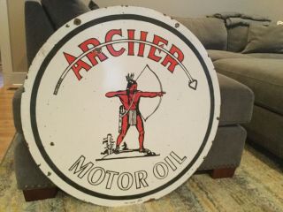Vintage Archer Motor Oil Double Sided Porcelain Sign