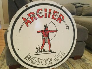 Vintage Archer Motor Oil Double Sided Porcelain Sign 2