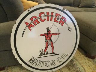 Vintage Archer Motor Oil Double Sided Porcelain Sign 4