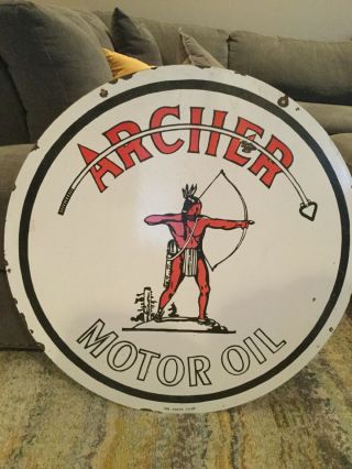 Vintage Archer Motor Oil Double Sided Porcelain Sign 5