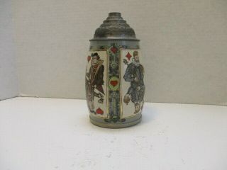 Antique Mettlach Etched.  5l Stein " Playing Cards " 2093