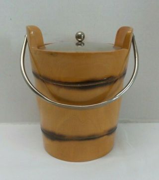 Vintage Mcm Macabo Italy Bamboo Wood Tin Lined Ice Bucket Pail