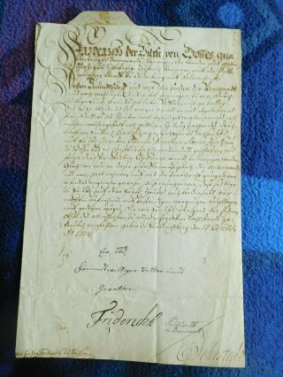 King Frederick Iv Of Denmark 1704 Rare Signed Document