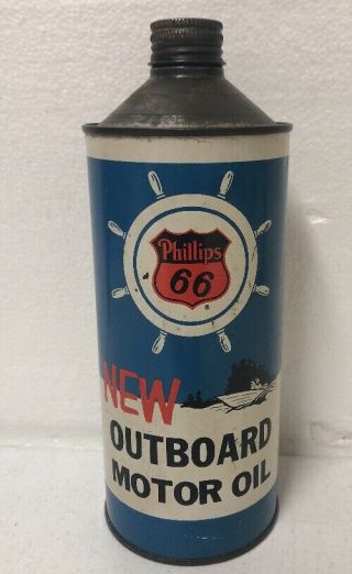 Vintage Phillips 66 Outboard Motor Oil Quart Can Empty