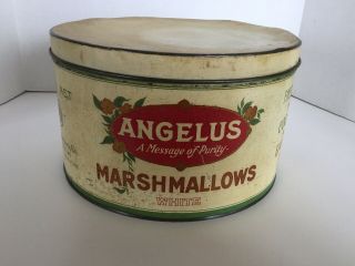 Vintage Angelus Marshmallows Tin Litho 5 Lb Can,  The Cracker Jack Co.  Usa