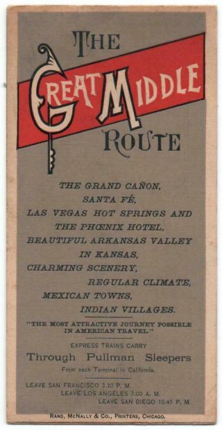 Circa 1886 Santa Fe Route Railroad Timetable 24 " Fold - Out Indian Territory