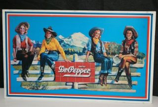 Vintage Dr Pepper Cowgirl Tin Sign Circa 1994,  16x10 Cool Old Soda Advertising