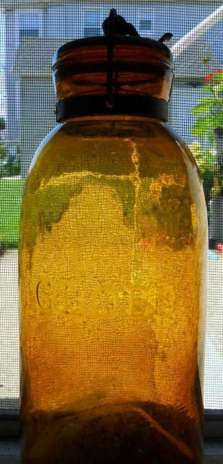 Amber Half Gallon Globe Mason Fruit Canning Jar With Period Wire Bail