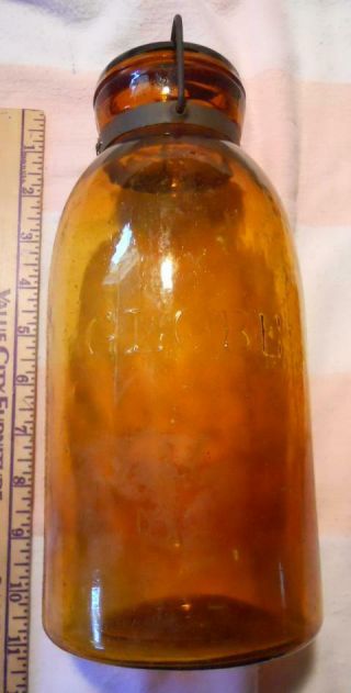 Amber Half Gallon Globe Mason Fruit Canning Jar With Period Wire Bail 2