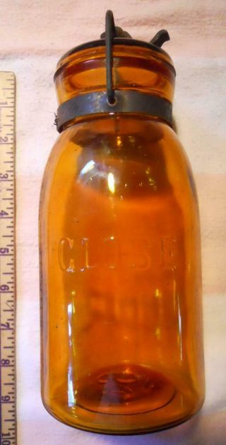 Amber Globe Quart Mason Fruit Canning Jar With Period Wire Bail 2