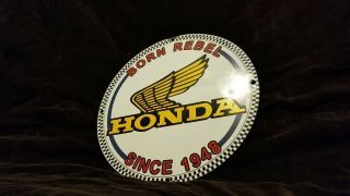 VINTAGE HONDA PORCELAIN MOTORCYCLE GAS AUTOMOBILE SERVICE SALES DEALERSHIP SIGN 12