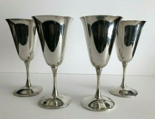 Vintage Set Of 4 Valero Silver Plate 8 Oz Wine Goblets - Made In Spain 7 " Tall