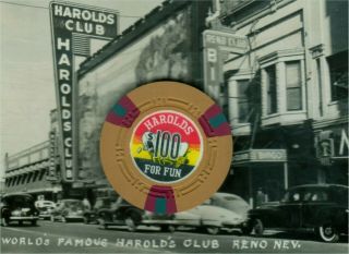 Reno Nevada Harolds Club $100 Casino chip 6th edition.  R4 2