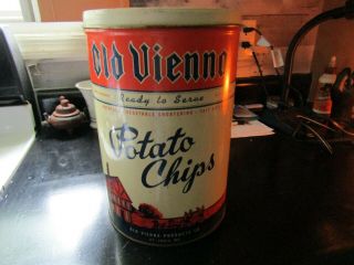 Vtg Old Vienna Potato Chips Advertising Tin St Louis Mo One Pound
