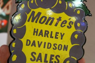 MONTE ' S HARLEY DAVIDSON SALES PORCELAIN METAL SIGN FRESNO CALIFORNIA GAS OIL 66 4
