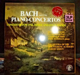 J.  S.  Bach Piano Concertos (1,  3 & 4 Pianos) 3 Lp Nm/ex Kocsis,  Falvai,  Schiff.