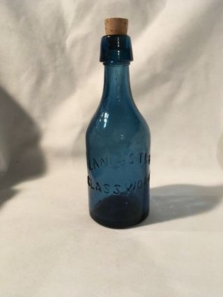 Iron Pontil Cobalt Blue 1840s Lancaster Glass Taper Top Bottle