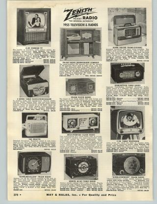1955 Paper Ad 2 Sided Zemith 21 " Console 17 " Table Tv Television Radio Radios