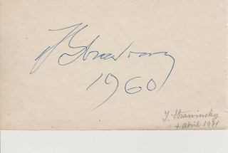 Igor Stravinsky Hand Signed Album Page With Rudolf Serkin Autograph On Reverse
