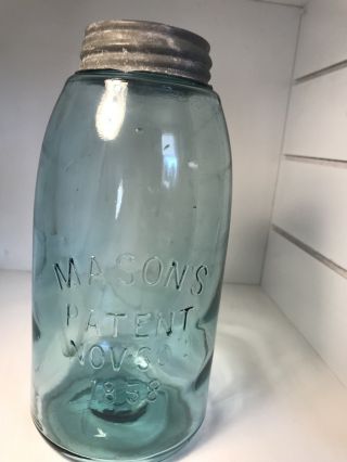 Vintage Mason Patent Nov 30 Th 1858 Half Gallon Jar With Amber Swirls